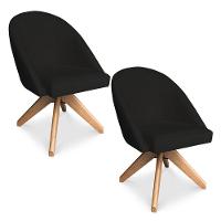 Kit 02 Poltronas Cadeira Giratória Bela Suede Preto Base De Madeira - Pallazio - 1