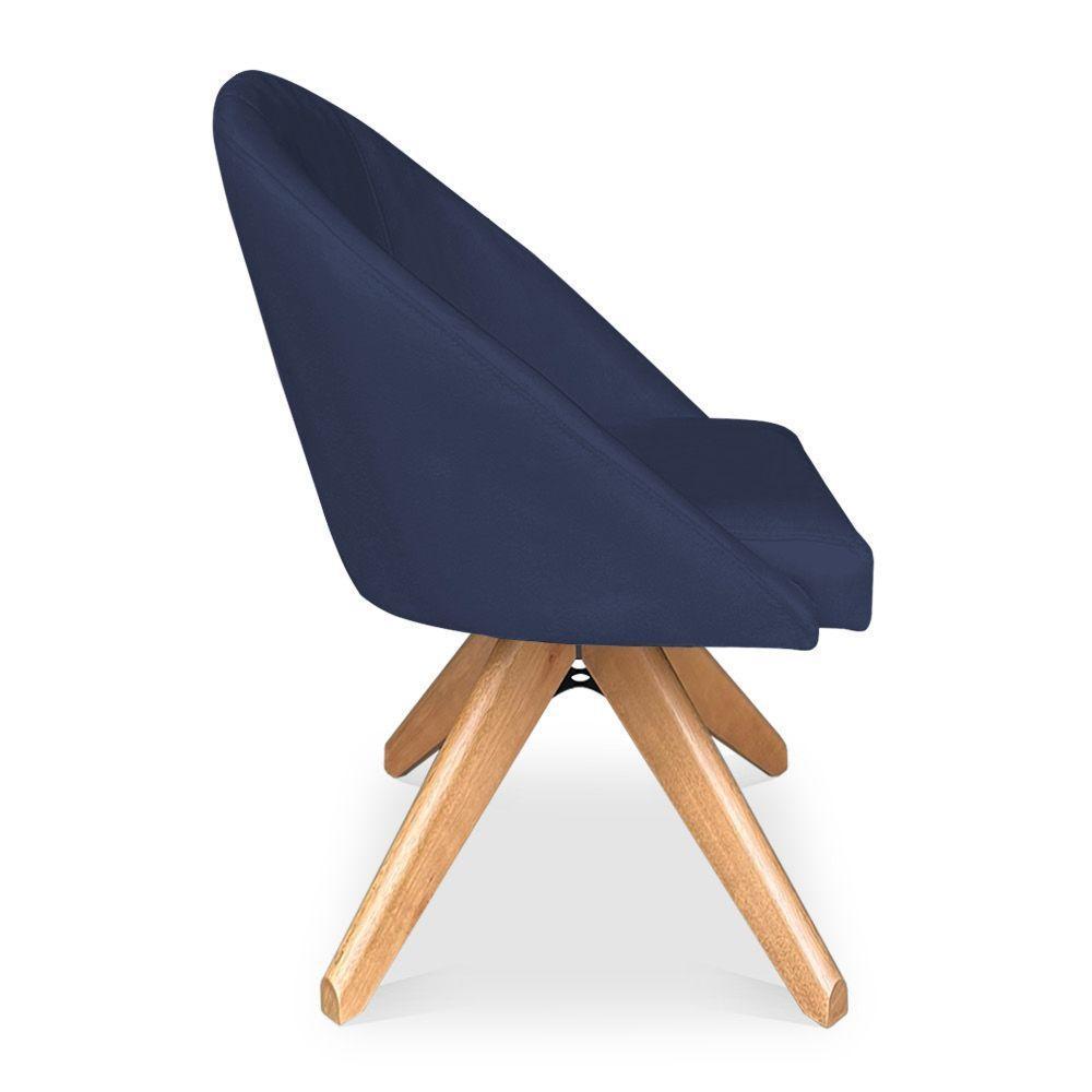 Kit 02 Poltronas Cadeira Giratória Bela Suede Azul Marinho Base De Madeira - Pallazio - 3