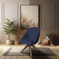 Kit 02 Poltronas Cadeira Giratória Bela Suede Azul Marinho Base De Madeira - Pallazio - 6