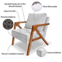 Kit 2 Poltronas Decorativa Luiza Linho Bouclê Base Em Madeira Castanho - Pallazio Cinza - 2