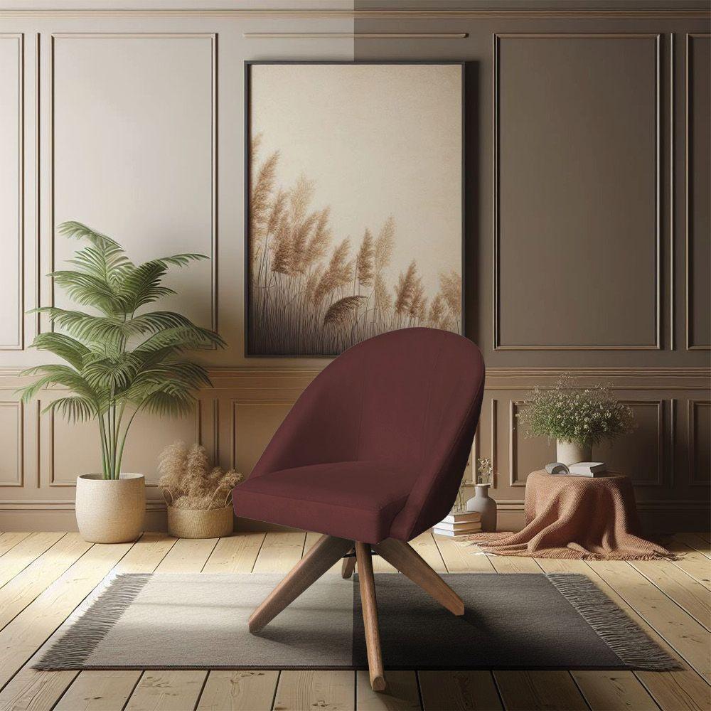 Kit 04 Poltronas Cadeira Giratória Bela Suede Marsala Base De Madeira - Pallazio - 6