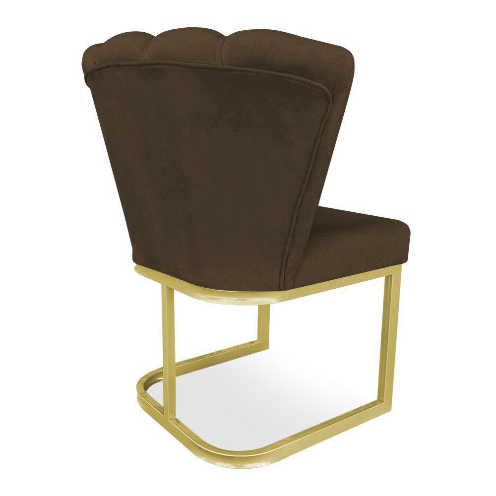 Kit 02 Poltronas Flor Veludo Marrom Base Metálica Industrial Dourado - Pallazio - 3