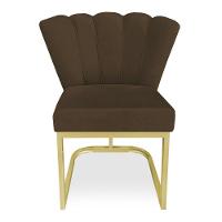 Kit 02 Poltronas Flor Veludo Marrom Base Metálica Industrial Dourado - Pallazio