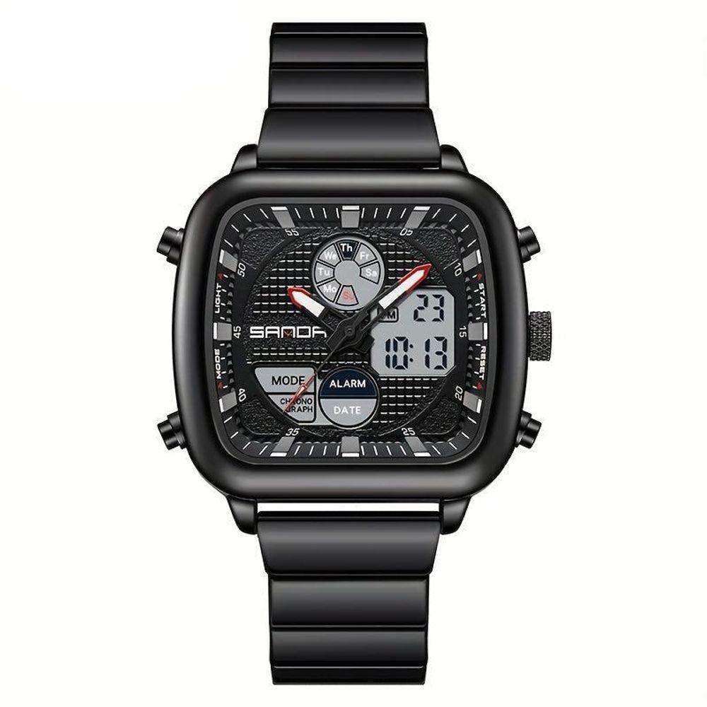 Relógio Esportivo De Movimento Duplo Sanda, à Prova D'água E Com Luz Noturna Preto - 1