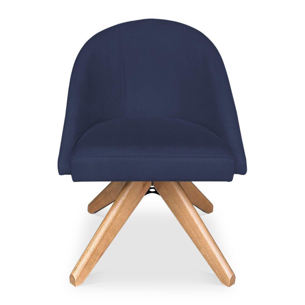 Poltrona Cadeira Giratória Bela Suede Azul Marinho Base De Madeira - Pallazio - 4