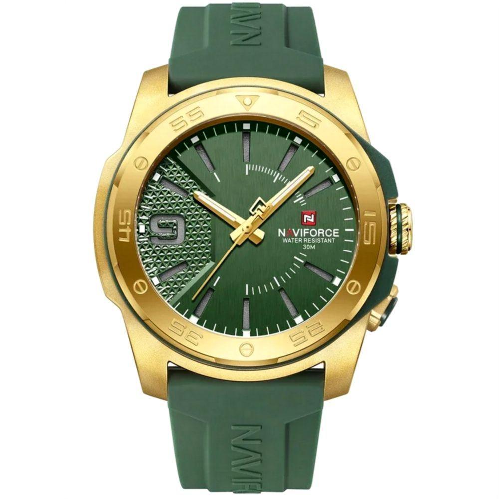 Relógio Quartzo Display Luminoso Esportivo A Prova água Pulseira De Silicone 5atm Verde Dourado - 1