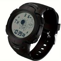 Relógio De Pulso Digital Esportivo Com Cronógrafo, Caixa Redonda, Display Digital Preto Cinza - 1