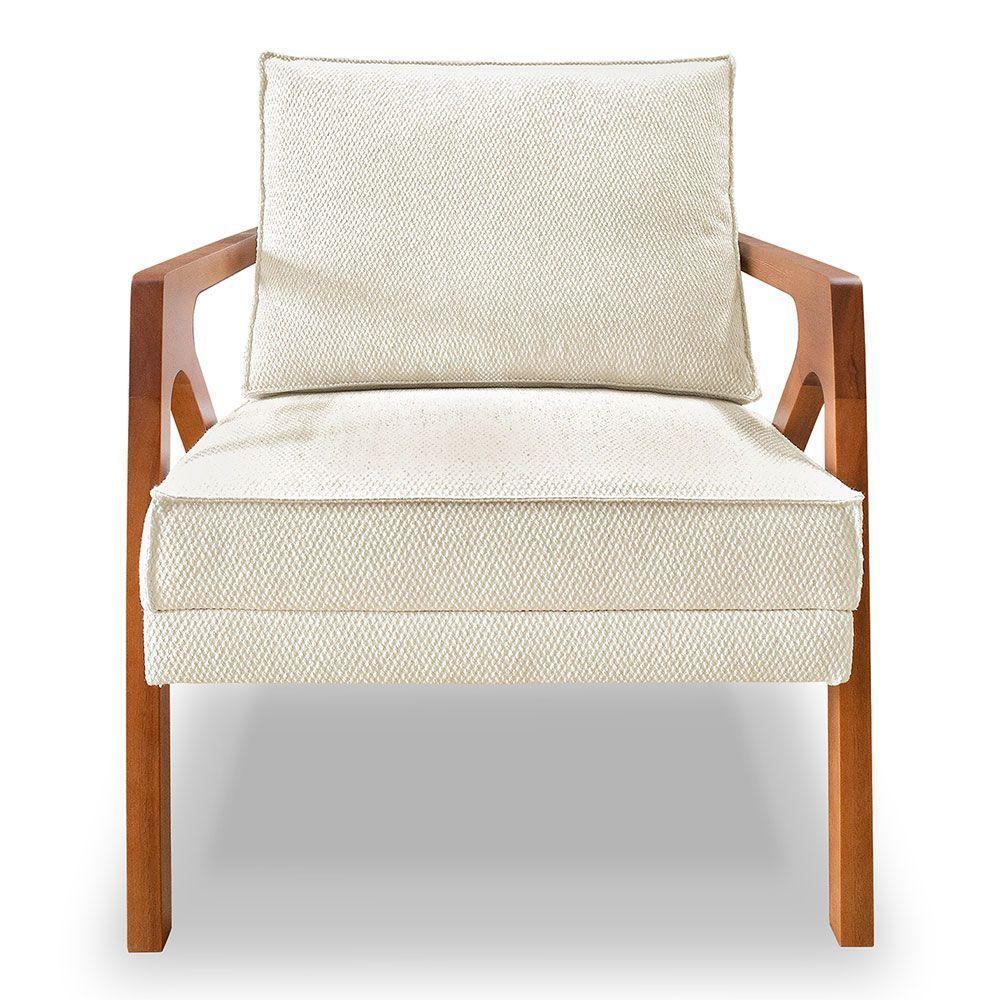 Kit 2 Poltronas Decorativa Luiza Linho Bouclê Base Em Madeira Castanho - Pallazio Bege - 8