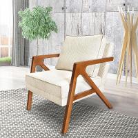 Kit 2 Poltronas Decorativa Luiza Linho Bouclê Base Em Madeira Castanho - Pallazio Bege - 7