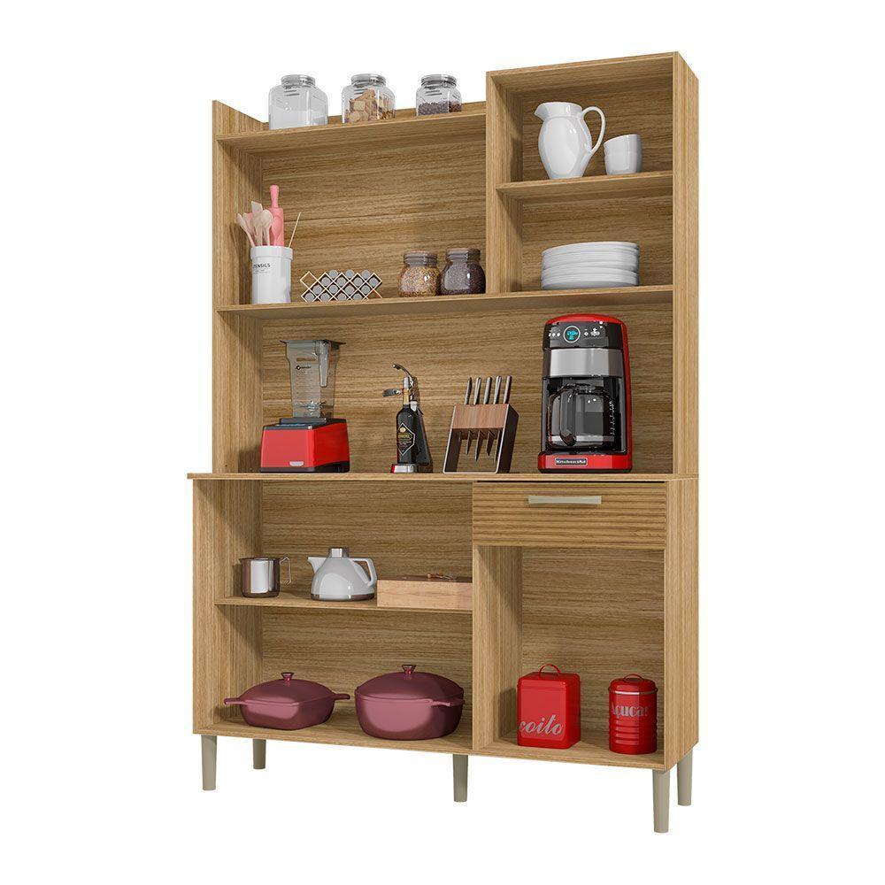 Armário De Cozinha Compacta 6 Portas E 1 Gaveta 121cm Florença Ripado Freijó-supremo - Pallazio - 2