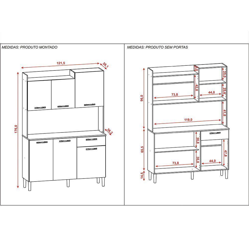Armário De Cozinha Compacta 6 Portas E 1 Gaveta 121cm Florença Ripado Freijó-supremo - Pallazio - 4