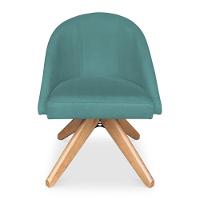 Poltrona Cadeira Giratória Bela Suede Base De Madeira - Pallazio Azul Turquesa