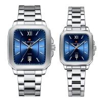 Conjunto De Relógio Casual Simples Quartzo Design Tonneau Impermeavel Casal Azul - 1