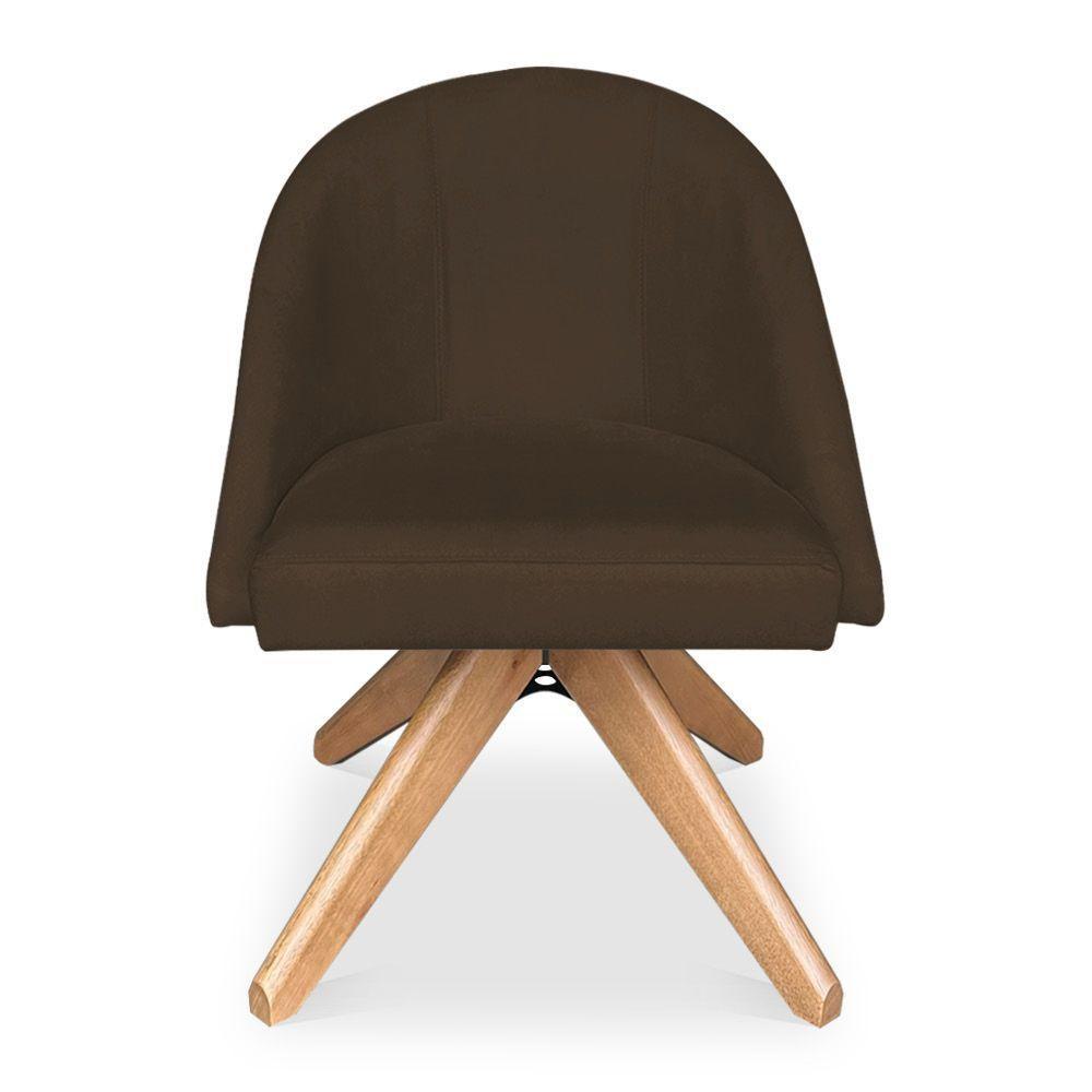 Kit 06 Poltronas Cadeira Giratória Bela Suede Base De Madeira - Pallazio Marrom - 3