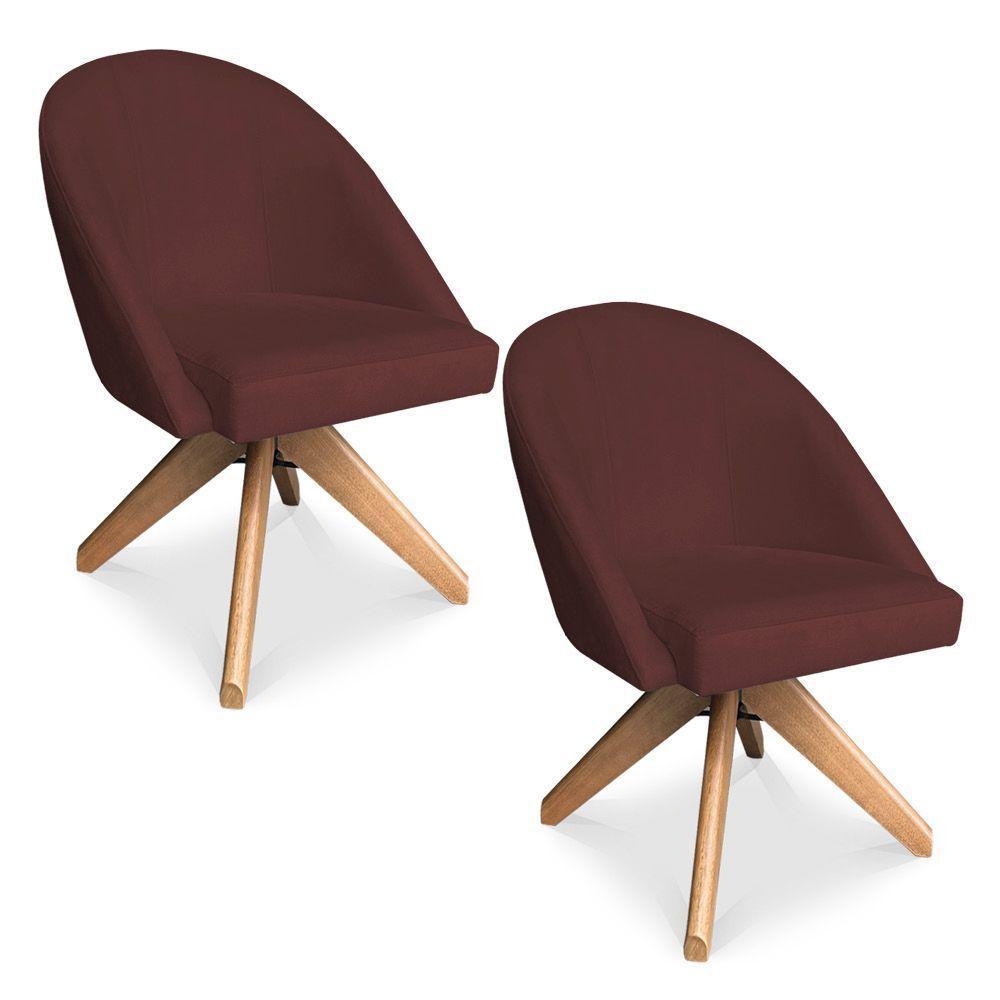 Kit 02 Poltronas Cadeira Giratória Bela Suede Base De Madeira - Pallazio Marsala - 1
