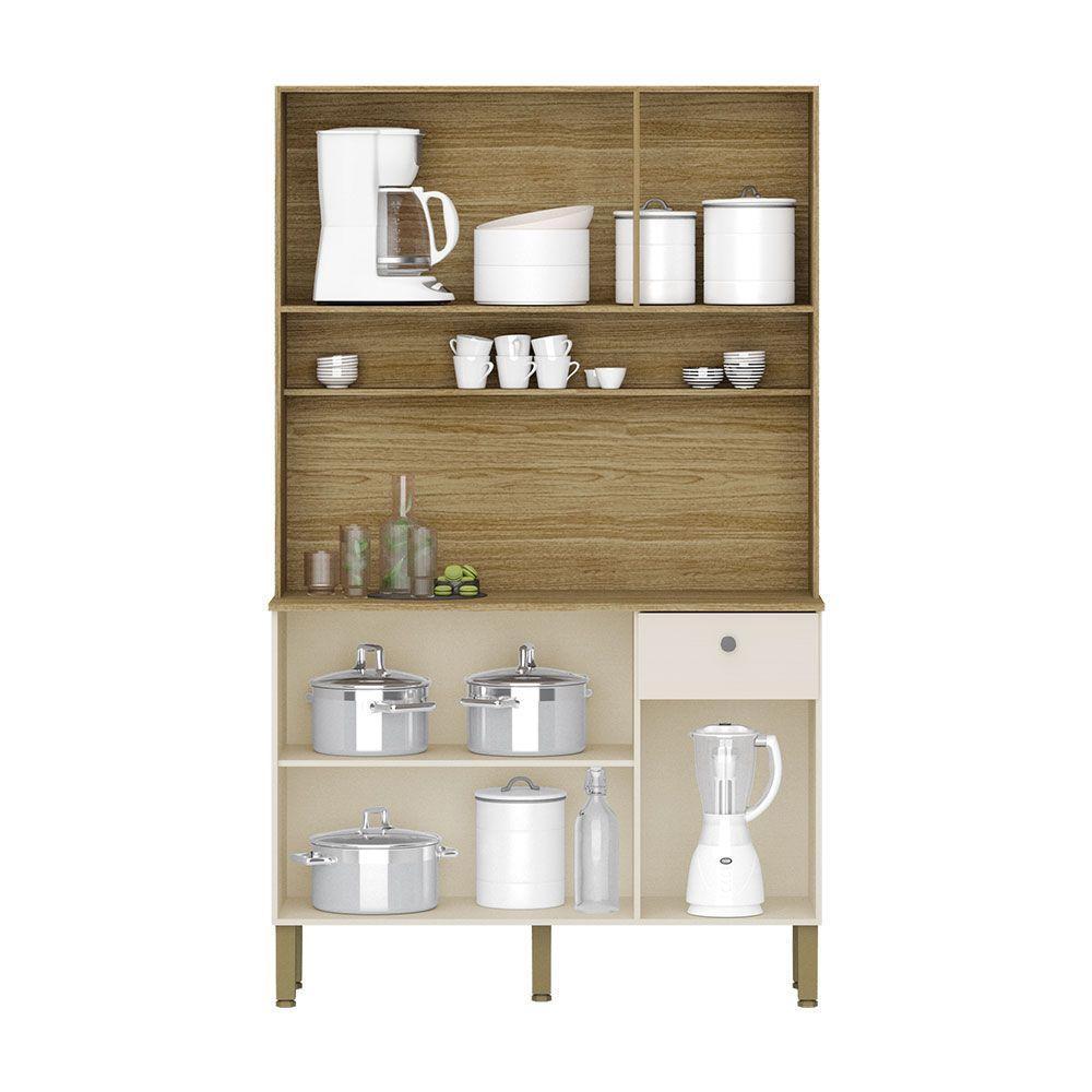 Armário De Cozinha Compacta 6 Portas E 1 Gaveta 111cm Veneza Ripado Freijó-vanilla - Pallazio - 3