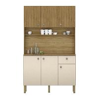 Armário De Cozinha Compacta 6 Portas E 1 Gaveta 111cm Veneza Ripado Freijó-vanilla - Pallazio - 1