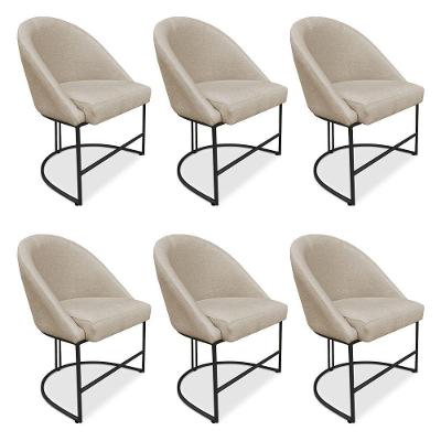 Kit 06 Cadeiras Poltrona De Jantar Bela Suede Bege Base Metálica Industrial Preto - Pallazio