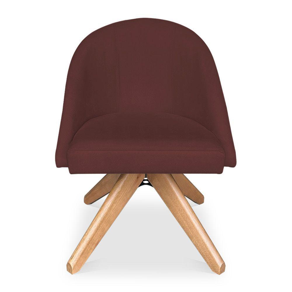 Kit 02 Poltronas Cadeira Giratória Bela Suede Marsala Base De Madeira - Pallazio - 4
