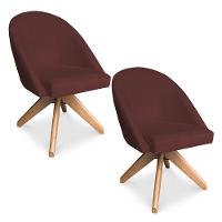 Kit 02 Poltronas Cadeira Giratória Bela Suede Marsala Base De Madeira - Pallazio - 1