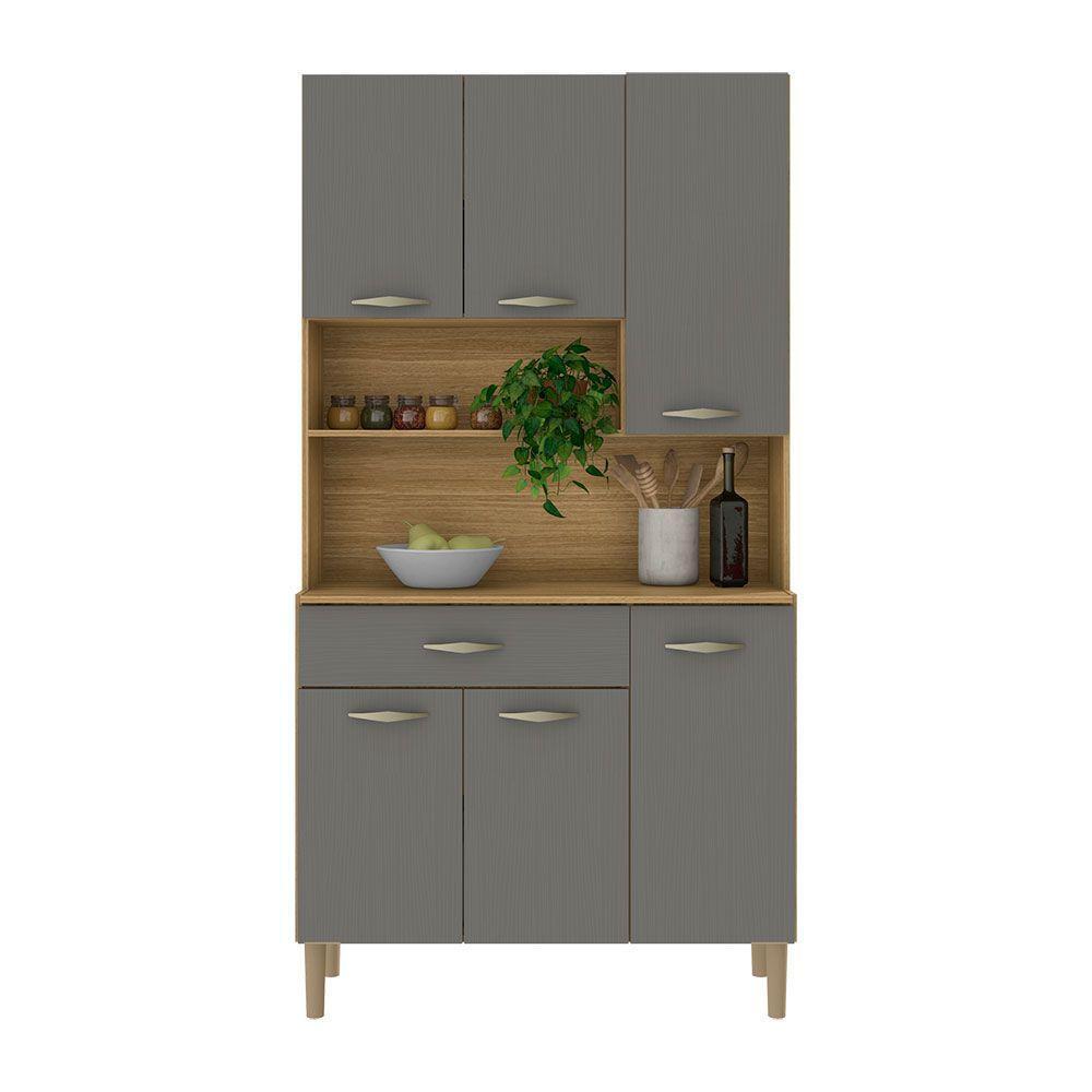 Armário De Cozinha Compacta 6 Portas E 1 Gaveta 90cm Baco Freijó-grafite - Pallazio - 1