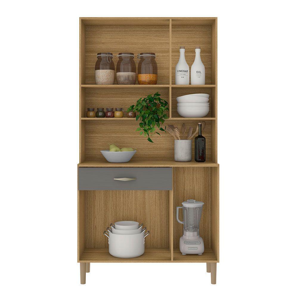 Armário De Cozinha Compacta 6 Portas E 1 Gaveta 90cm Baco Freijó-grafite - Pallazio - 2