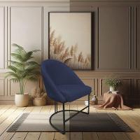 Kit 06 Cadeiras Poltrona De Jantar Bela Suede Azul Marinho Base Metálica Industrial Preto - Pallazio - 6