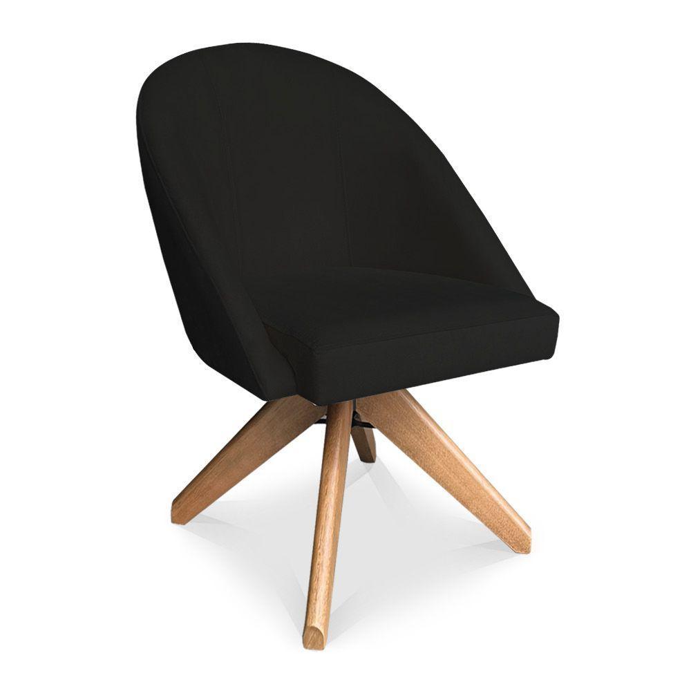 Kit 02 Poltronas Cadeira Giratória Bela Suede Base De Madeira - Pallazio Preto - 2