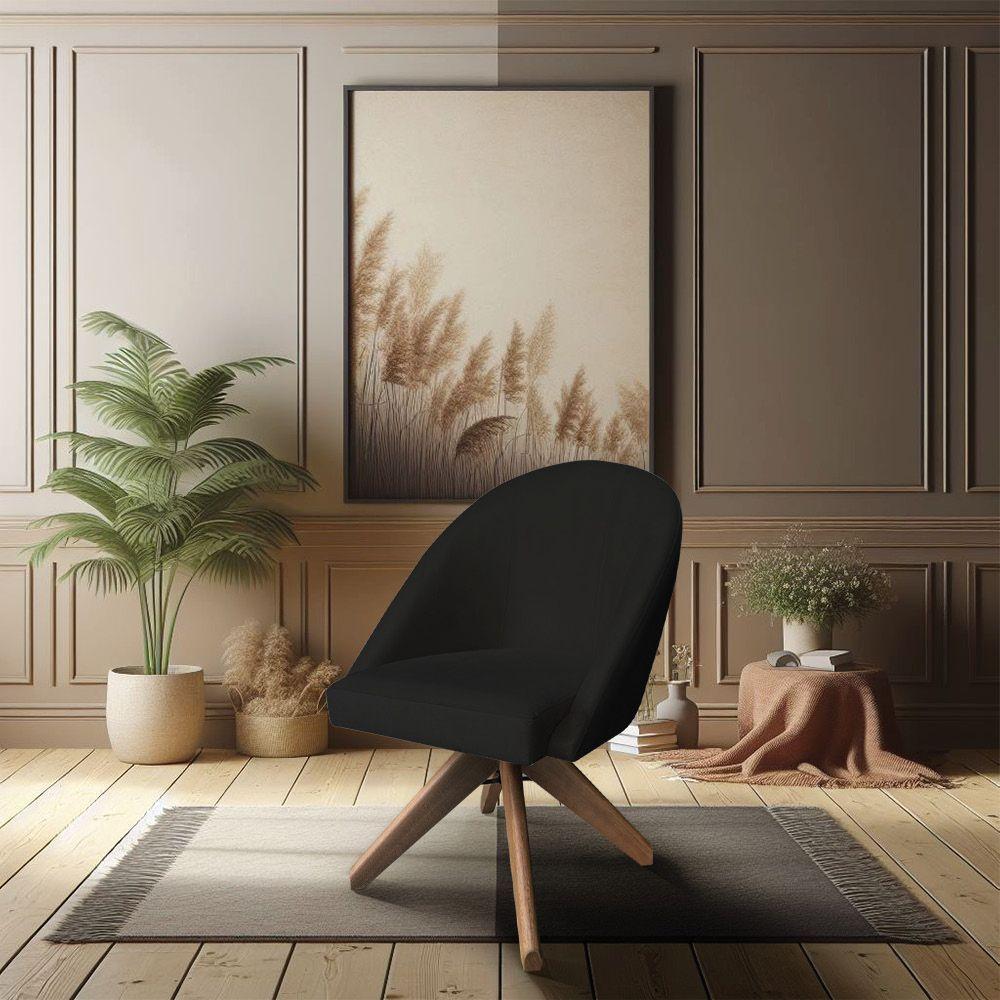 Kit 02 Poltronas Cadeira Giratória Bela Suede Base De Madeira - Pallazio Preto - 5