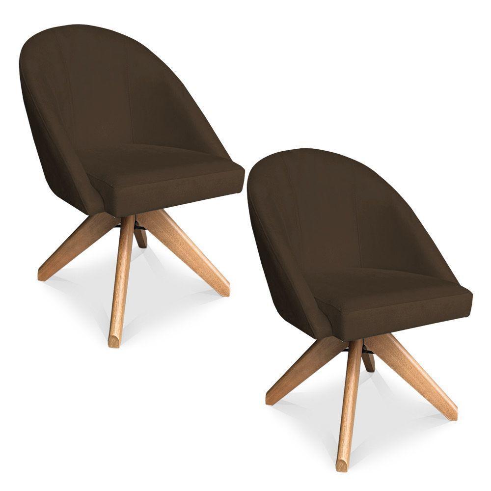 Kit 02 Poltronas Cadeira Giratória Bela Suede Base De Madeira - Pallazio Marrom - 1