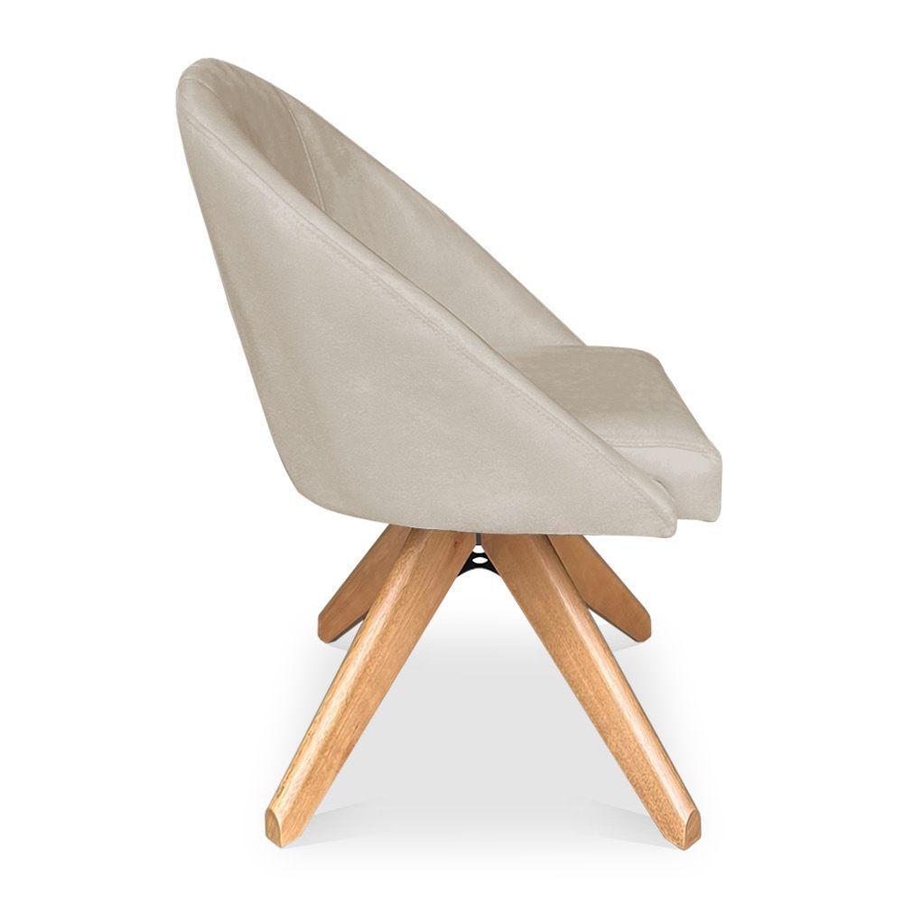 Kit 04 Poltronas Cadeira Giratória Bela Suede Bege Base De Madeira - Pallazio - 3