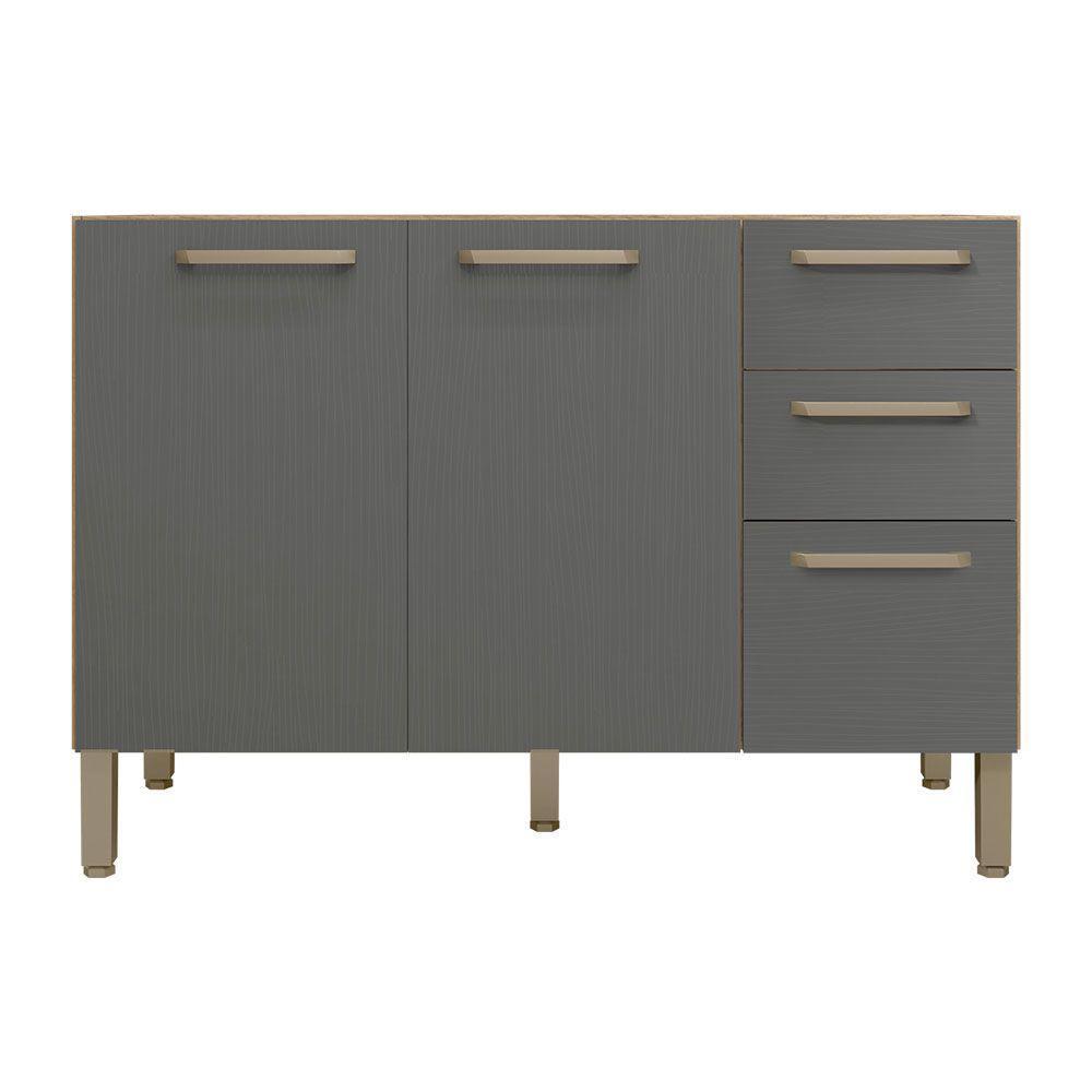 Balcão Gabinete Para Cozinha 2 Portas E 3 Gavetas Tati Freijó-grafite - Pallazio - 4