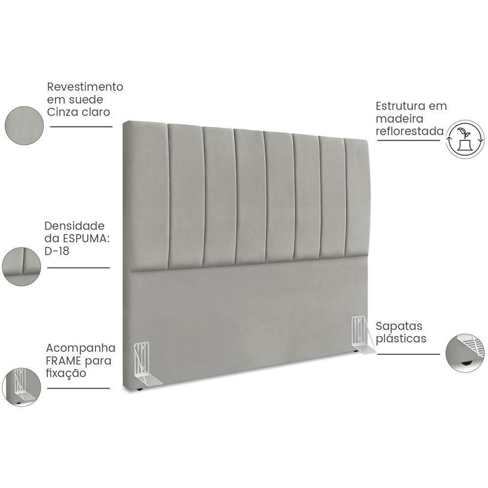 Cabeceira Casal 140cm Allia Suede Cinza Claro Rm Cinza Claro - 5