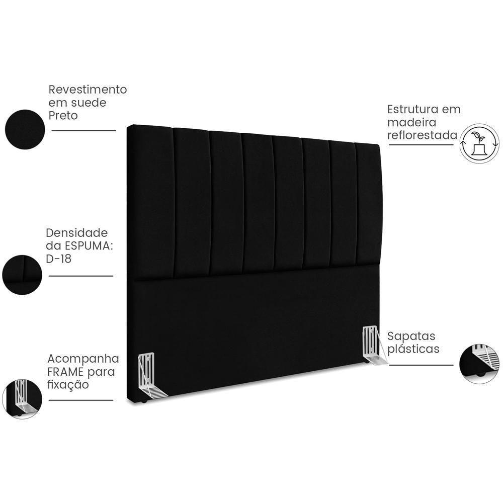 Cabeceira Casal 140cm Allia Suede Preto Rm Preto - 5