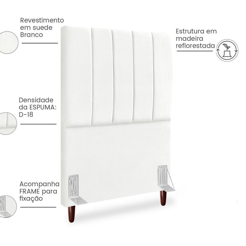 Cabeceira Solteiro 90cm Arlla Suede Branco Rm Branco - 5