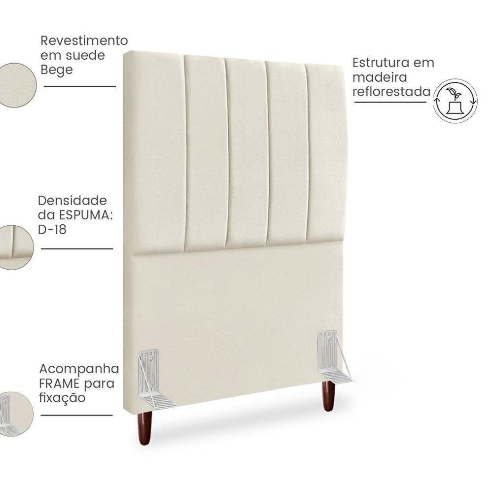 Cabeceira Solteiro 90cm Arlla Suede Bege Rm Bege - 5