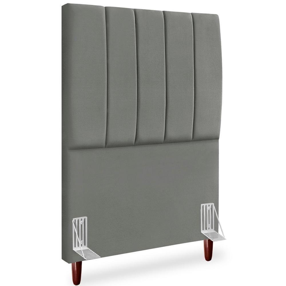 Cabeceira Solteiro 90cm Arlla Suede Cinza Rm Cinza - 1