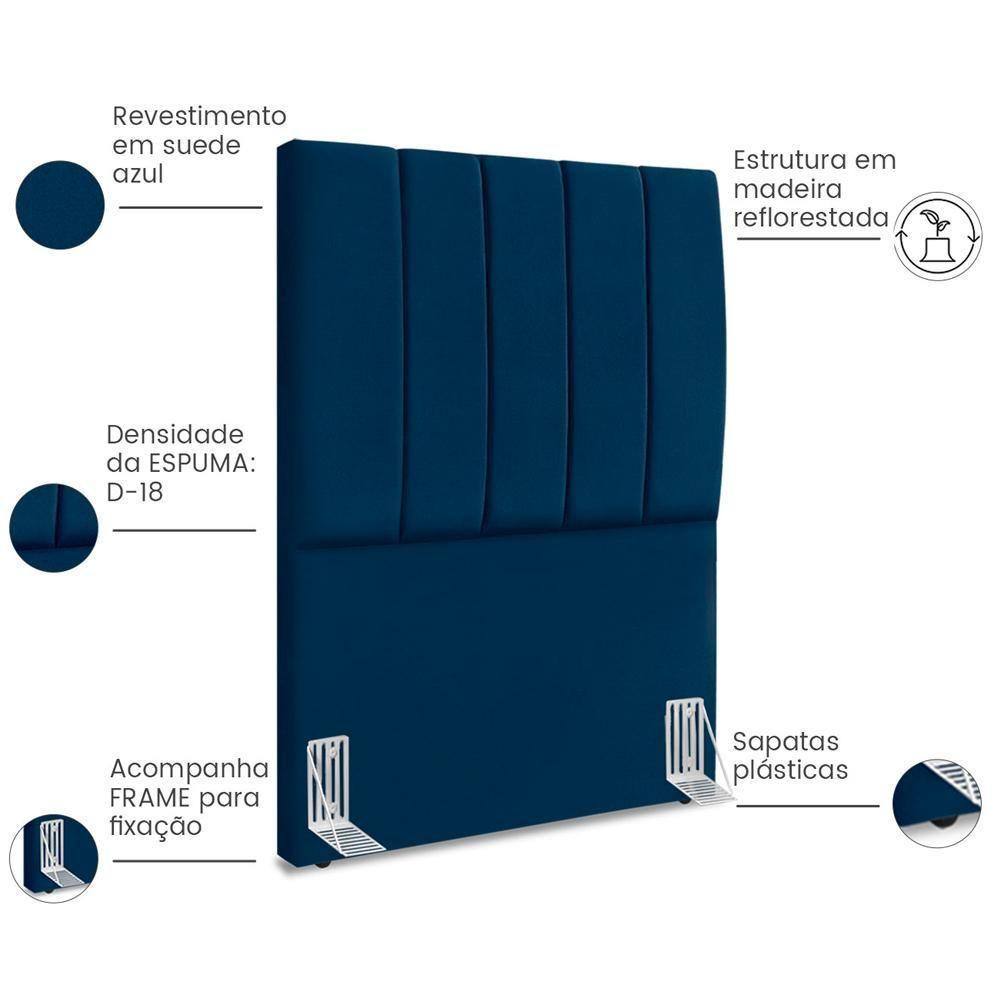 Cabeceira Solteiro 90cm Allia Suede Azul Marinho Rm Azul Marinho - 5