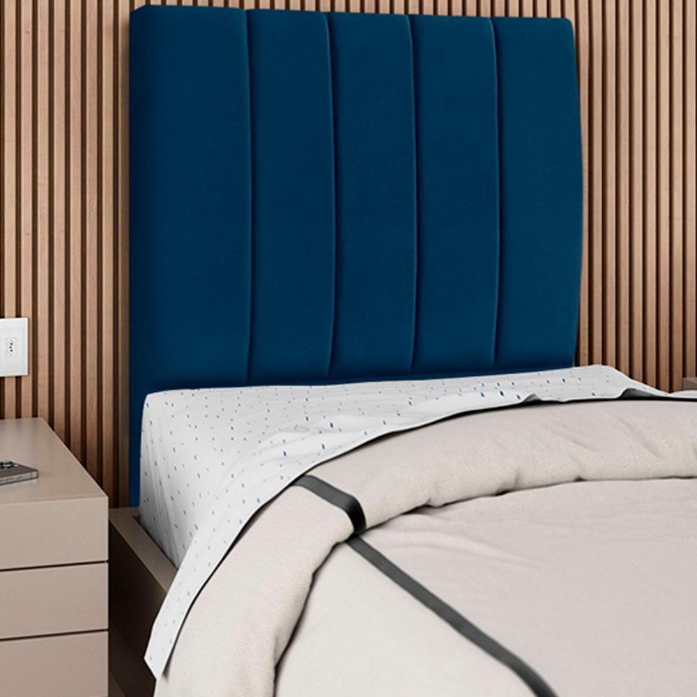 Cabeceira Solteiro 90cm Allia Suede Azul Marinho Rm Azul Marinho - 6