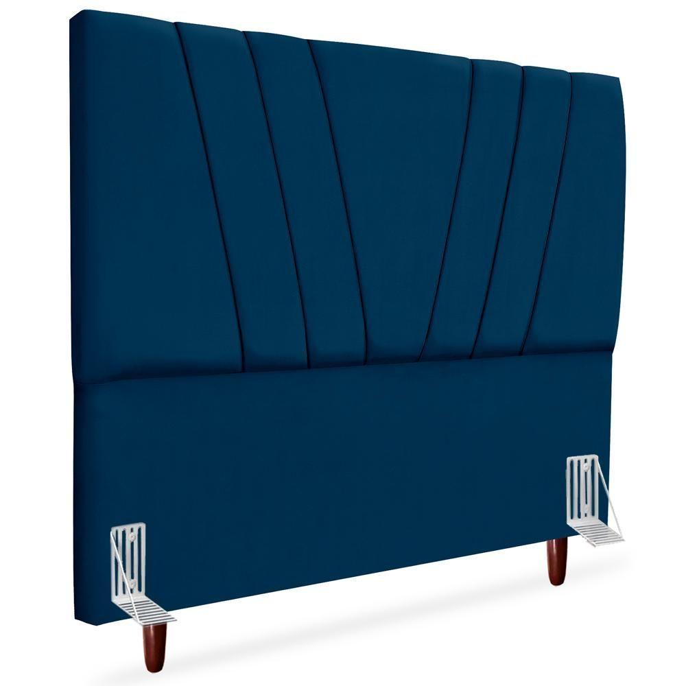 Cabeceira Casal 140cm Bell Suede Azul Rm Azul - 1