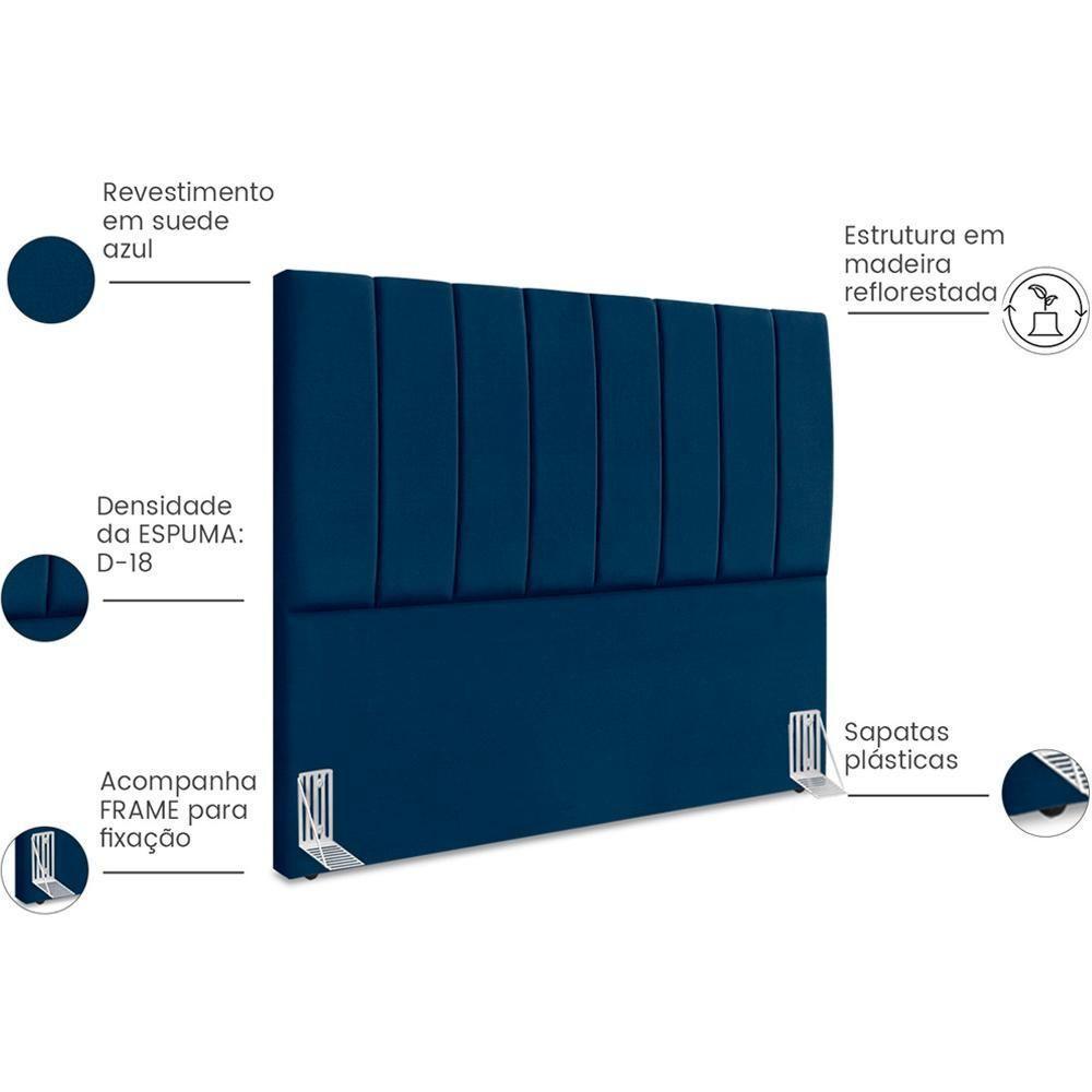 Cabeceira Casal 140cm Allia Suede Azul Marinho Rm Azul Marinho - 5