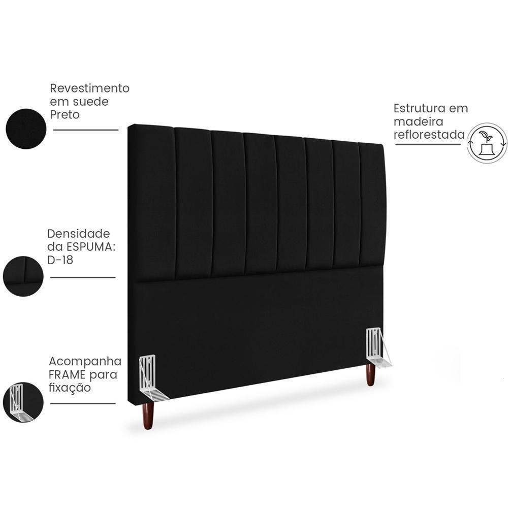 Cabeceira Casal 140cm Arlla Suede Preto Rm Preto - 5