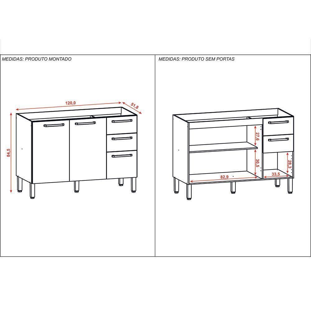 Balcão Gabinete Para Cozinha 2 Portas E 3 Gavetas Tati Freijó-supremo - Pallazio - 2