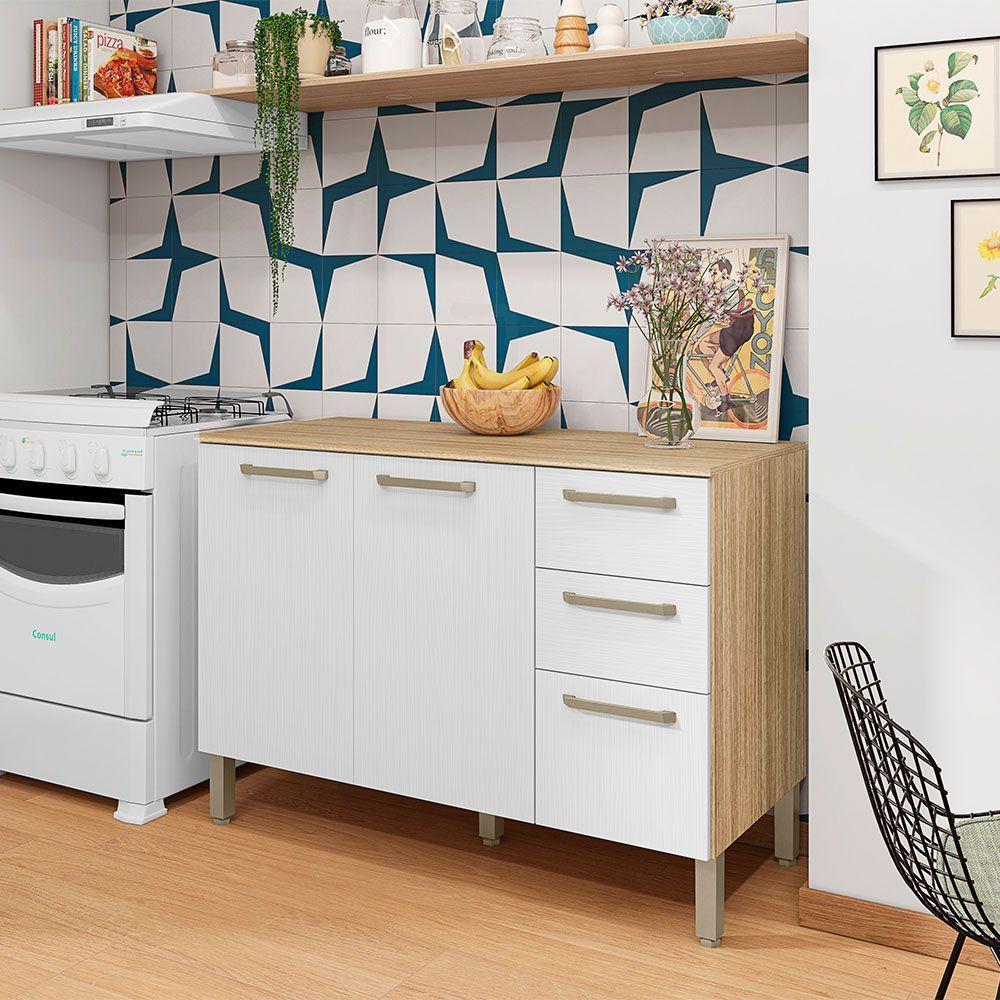 Balcão Gabinete Para Cozinha 2 Portas E 3 Gavetas Tati Freijó-supremo - Pallazio - 5