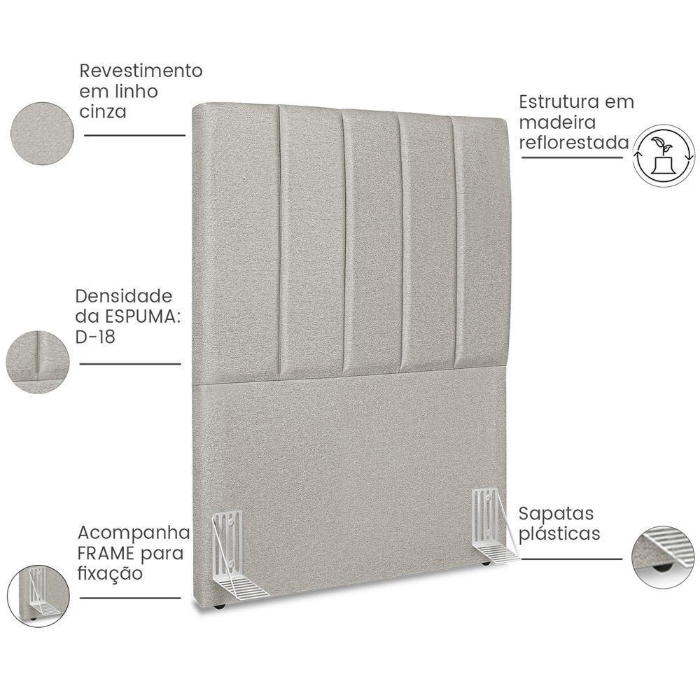 Cabeceira Solteiro 90cm Allia Linho Cinza Rm Cinza - 5