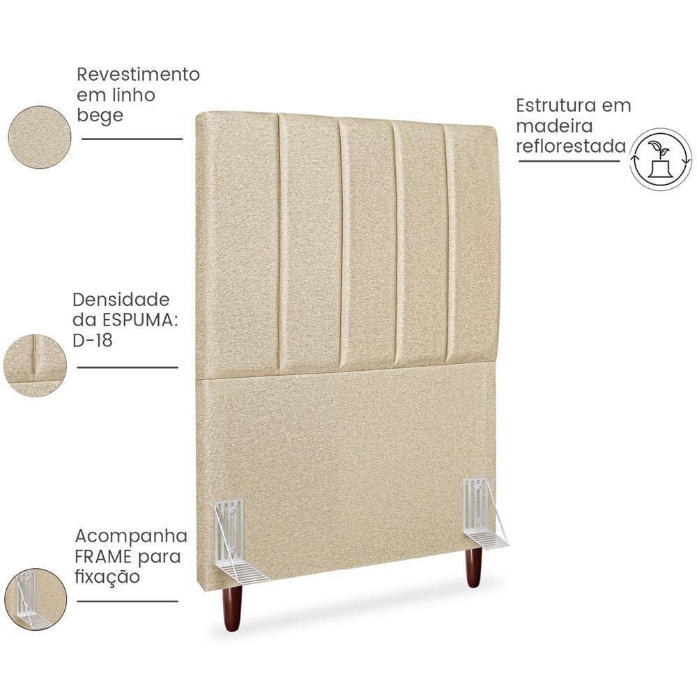 Cabeceira Solteiro 90cm Arlla Linho Bege Rm Bege - 5