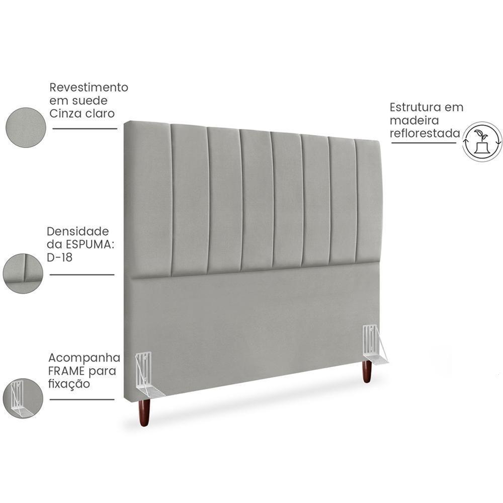 Cabeceira Casal 140cm Arlla Suede Cinza Claro Rm Cinza Claro - 5