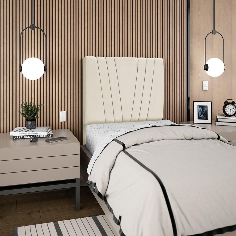 Cabeceira Solteiro 90cm Bell Suede Bege Rm Bege - 2