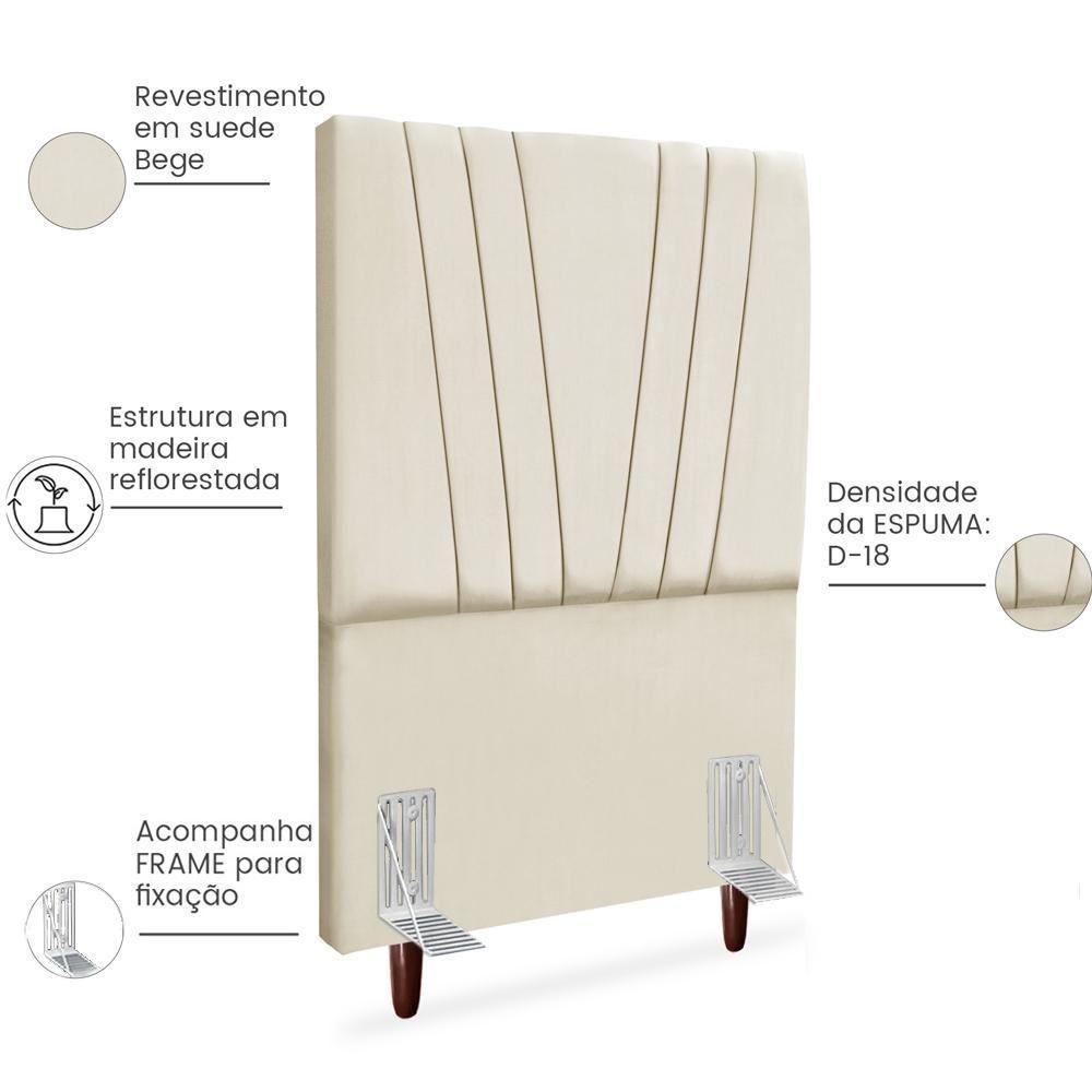 Cabeceira Solteiro 90cm Bell Suede Bege Rm Bege - 5