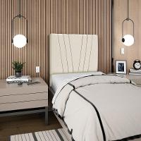 Cabeceira Solteiro 90cm Bell Suede Bege Rm Bege - 2